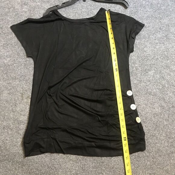 Blouse With Button On The Side Black Short Sleeve Size M - Picture 3 of 5